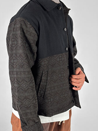 Koyu Kahve Etnik Desenli Tasarım Erkek Ceket COC1072