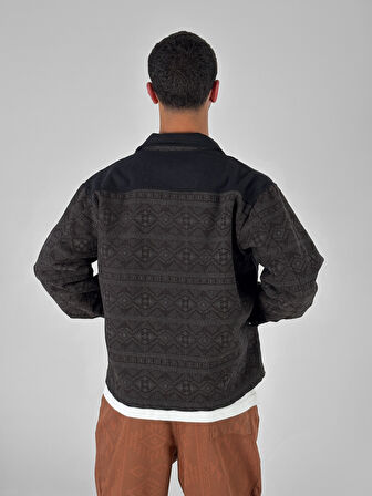 Koyu Kahve Etnik Desenli Tasarım Erkek Ceket COC1072