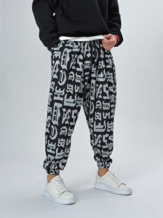 Grafiti Harf Desenli Erkek Pileli Yarım Şalvar COC2524