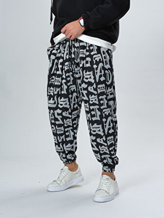 Grafiti Harf Desenli Erkek Pileli Yarım Şalvar COC2524