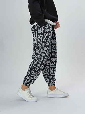 Grafiti Harf Desenli Erkek Pileli Yarım Şalvar COC2524