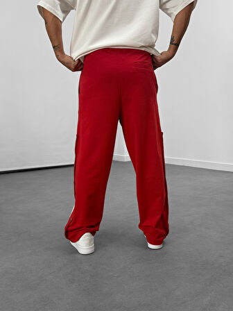Şeritli Kırmızı Erkek Baggy Pantolon COC1060