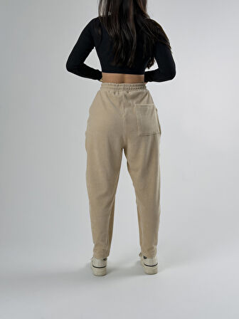 Bej Pileli Kadın Jogger Pantolon COC2561