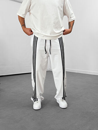 Şeritli Beyaz Erkek Baggy Pantolon COC1059