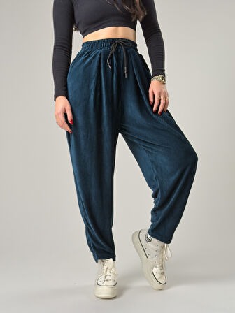 Petrol Pileli Kadın Jogger Pantolon COC2563