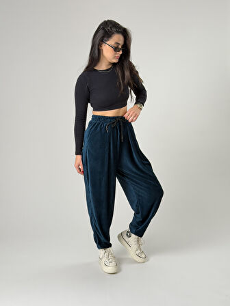 Petrol Pileli Kadın Jogger Pantolon COC2563