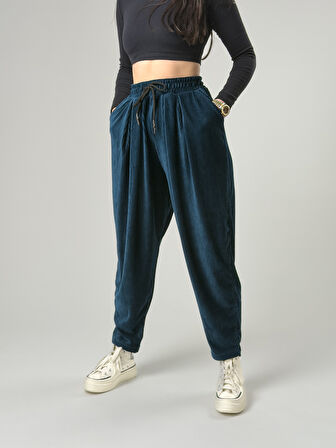 Petrol Pileli Kadın Jogger Pantolon COC2563