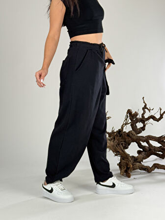 Kemer Detaylı Tasarım Siyah Kadın Pantolon COC1054