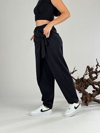 Kemer Detaylı Tasarım Siyah Kadın Pantolon COC1054