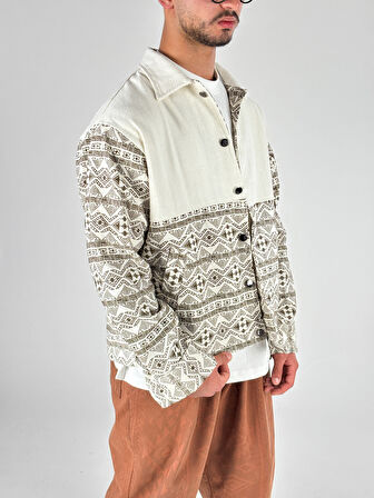 Kahve Etnik Desenli Tasarım Erkek Ceket COC1052