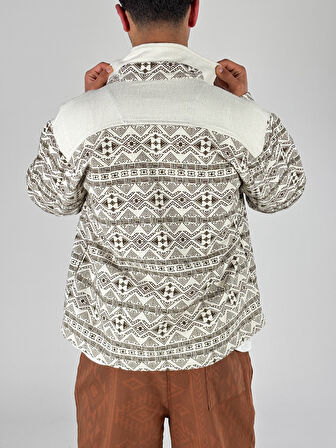 Kahve Etnik Desenli Tasarım Erkek Ceket COC1052