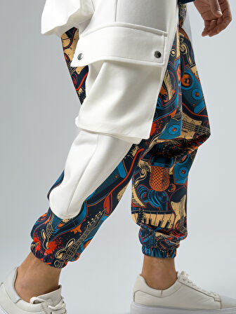 Erkek Garni Tasarım Müzik Desenli Spor Şalvar COC2564