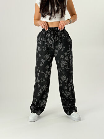 Tasarım Çiçek Baskı Kadın Baggy Pantolon COC1050