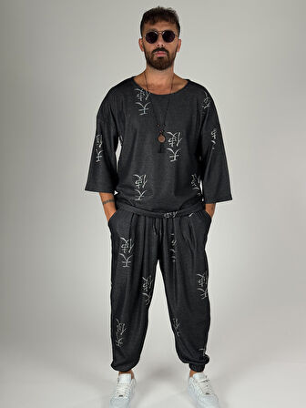 Erkek Chinese Desenli Fakir Kol Oversize T-Shirt COC2566