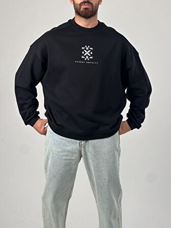 Erkek Siyah Tasarım Etnik Sweatshirt COC1047