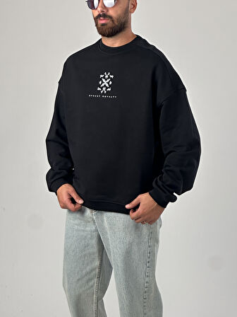 Erkek Siyah Tasarım Etnik Sweatshirt COC1047