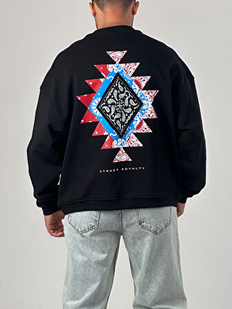 Erkek Siyah Tasarım Etnik Sweatshirt COC1047