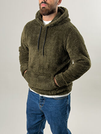 Erkek Haki Peluş Polar Sweatshirt COC2570