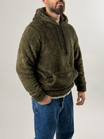 Erkek Haki Peluş Polar Sweatshirt COC2570