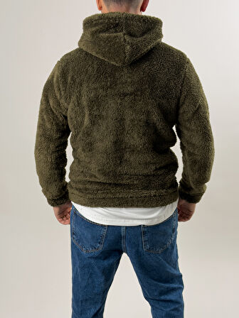 Erkek Haki Peluş Polar Sweatshirt COC2570