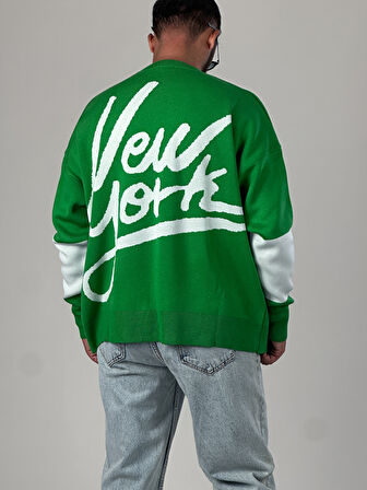 Oversize Yeşil New York Erkek Triko Sweat COC1044