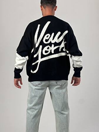 Oversize Siyah New York Erkek Triko Sweat COC1043