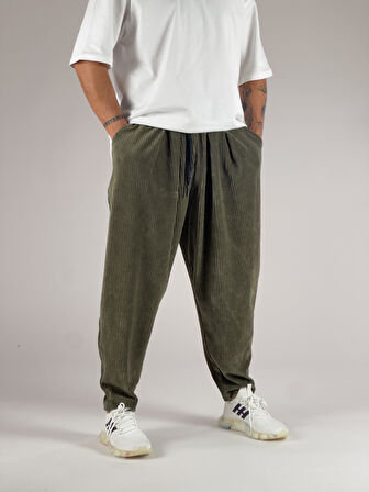 Haki Kadife Pileli Yarım Şalvar COC1033