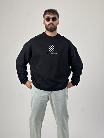 Etnik Desenli Tasarım Erkek Siyah Sweatshirt COC1031
