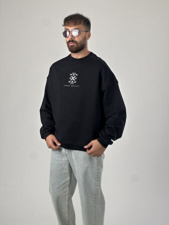 Etnik Desenli Tasarım Erkek Siyah Sweatshirt COC1031