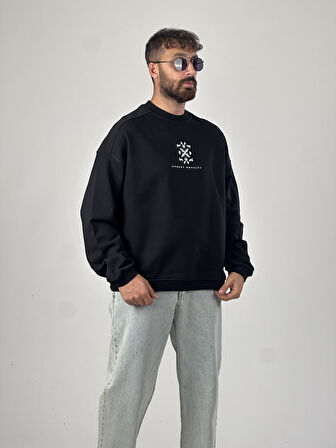 Etnik Desenli Tasarım Erkek Siyah Sweatshirt COC1031