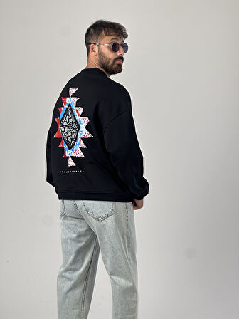 Etnik Desenli Tasarım Erkek Siyah Sweatshirt COC1031