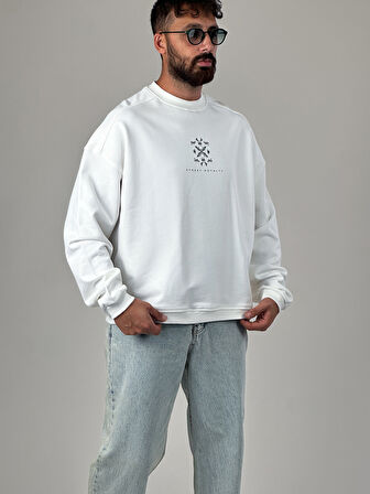 Etnik Desenli Tasarım Erkek Beyaz Sweatshirt COC1030
