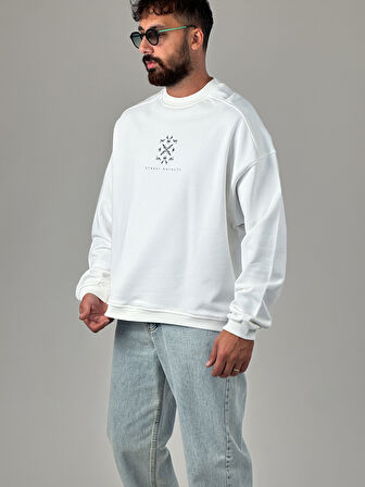 Etnik Desenli Tasarım Erkek Beyaz Sweatshirt COC1030