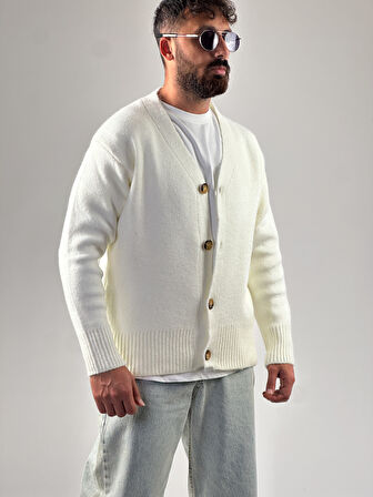 Ekru Erkek Triko Hırka COC1028