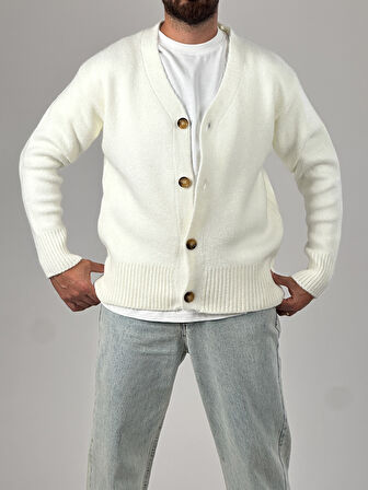 Ekru Erkek Triko Hırka COC1028