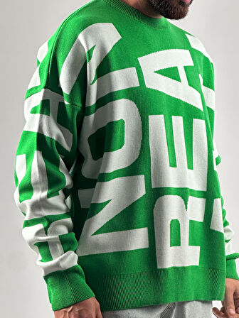 Bold Print Oversize Yeşil Erkek Sweat COC1021