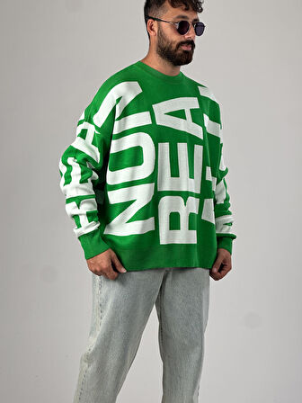 Bold Print Oversize Yeşil Erkek Sweat COC1021