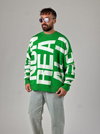 Bold Print Oversize Yeşil Erkek Sweat COC1021