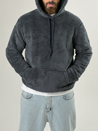 Erkek Kapüşonlu Antrasit Peluş Sweat COC2590
