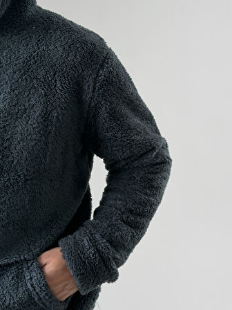Erkek Kapüşonlu Antrasit Peluş Sweat COC2590