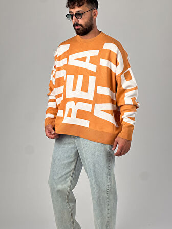 Bold Print Oversize Turuncu Erkek Sweat COC1020