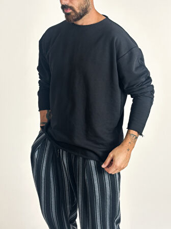 Erkek Basic Siyah Sweatshirt COC1019