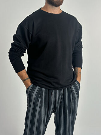 Erkek Basic Siyah Sweatshirt COC1019