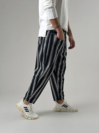 Ön Cep Detaylı Siyah Beyaz Erkek Baget Pantolon COC2600