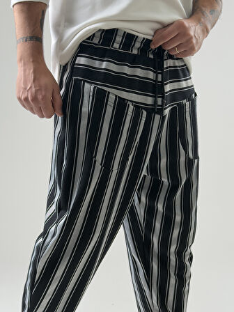 Ön Cep Detaylı Siyah Beyaz Erkek Baget Pantolon COC2600