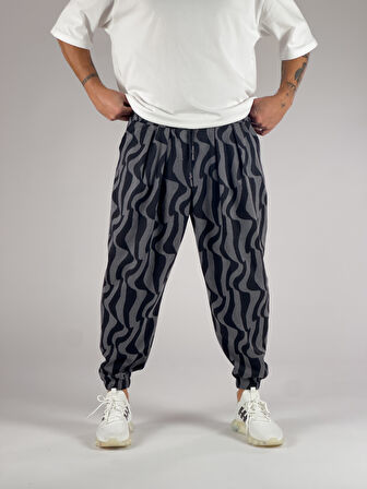 Dalga Desenli Pileli Erkek Jogger Pantolon COC1007