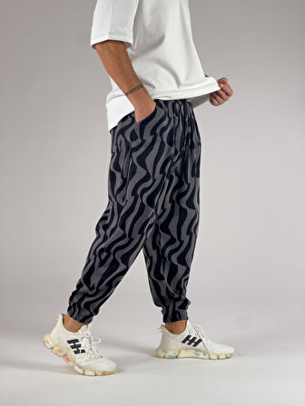 Dalga Desenli Pileli Erkek Jogger Pantolon COC1007