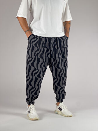 Dalga Desenli Pileli Erkek Jogger Pantolon COC1007