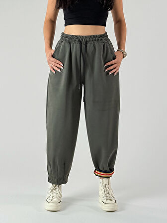 Paça Detaylı Haki Kadın Pantolon COC1006