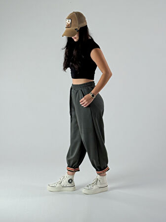 Paça Detaylı Haki Kadın Pantolon COC1006